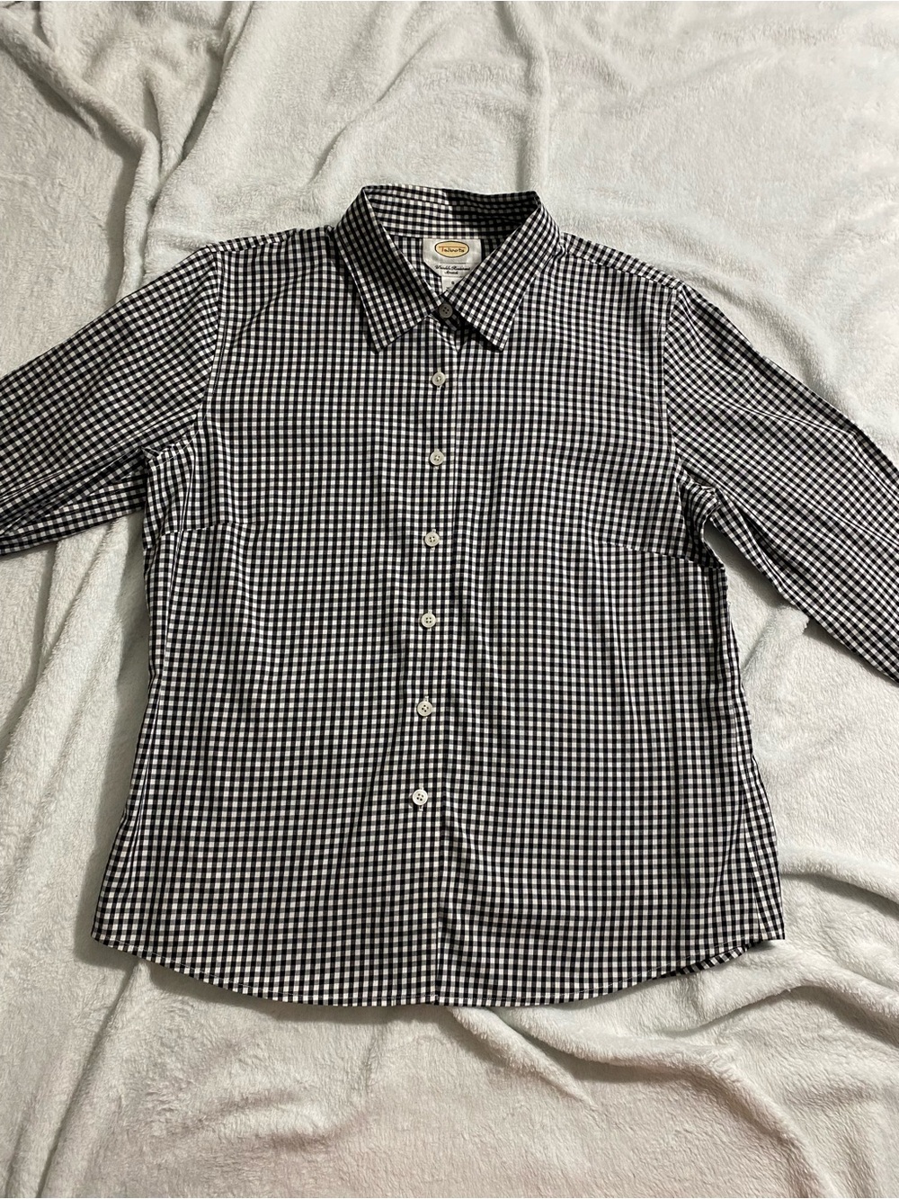 Talbots Black and White Gingham Button-Down Shirt